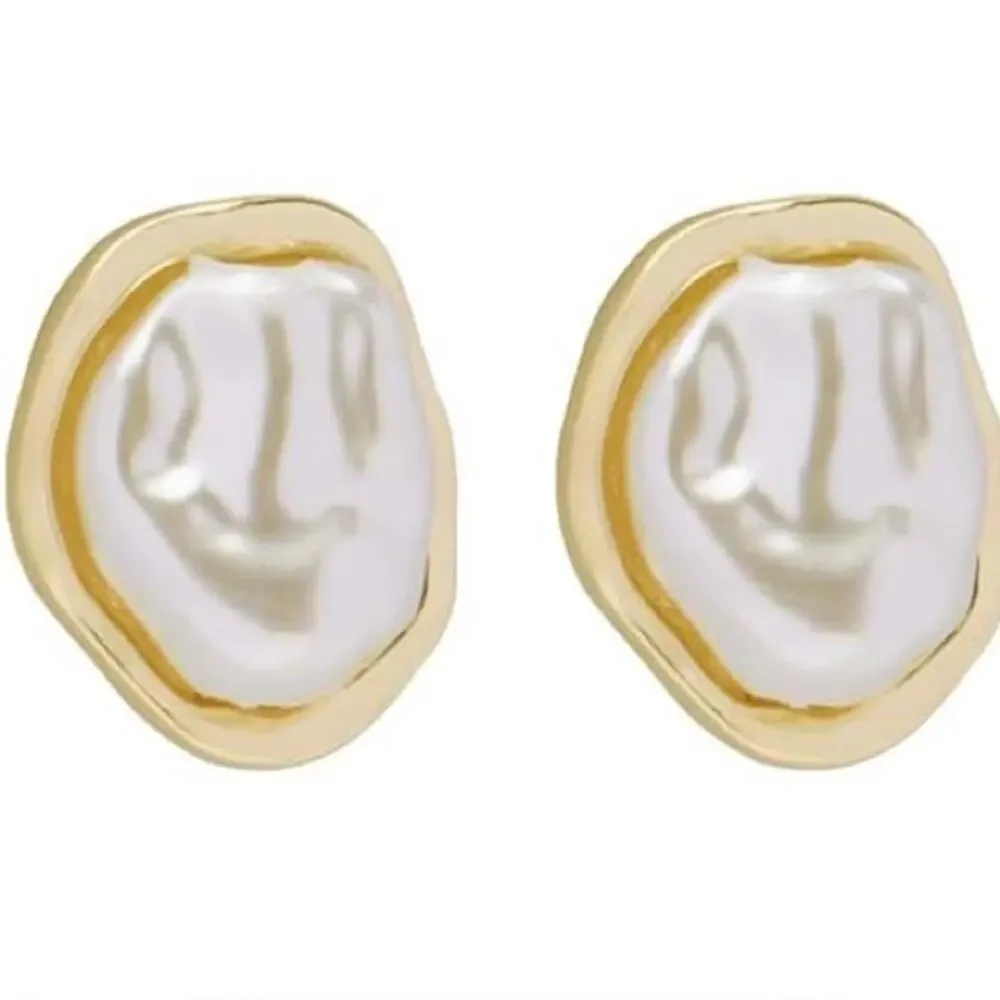 Gold and Pearl Stud Earrings